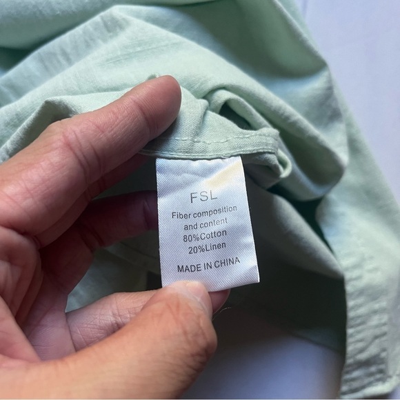 APRAW light mint sage green linen boxy oversized button up short sleeve shirt - Picture 5 of 5
